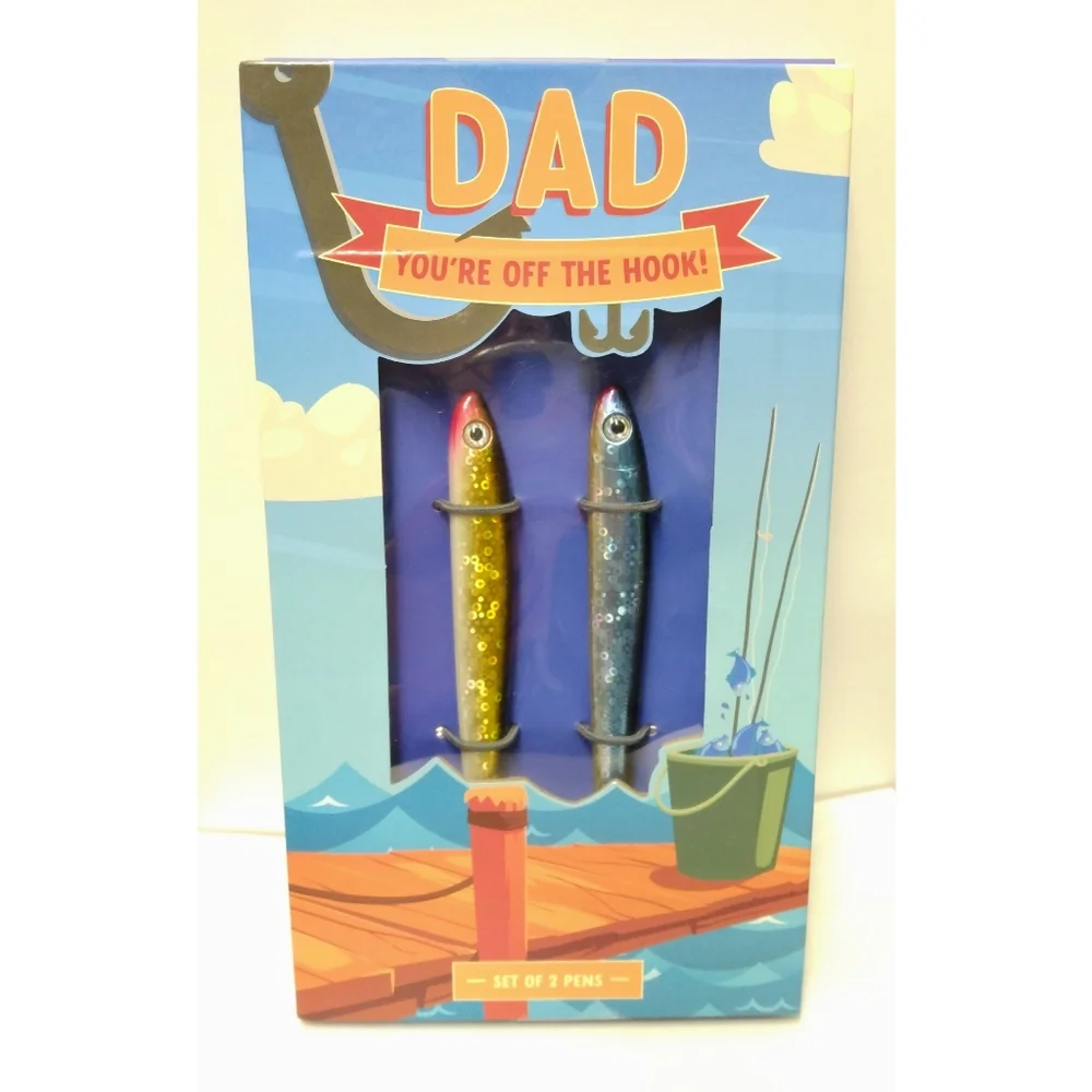 'Dad You're Off The Hook!' 2 Novelty Fish Pens by Eccolo